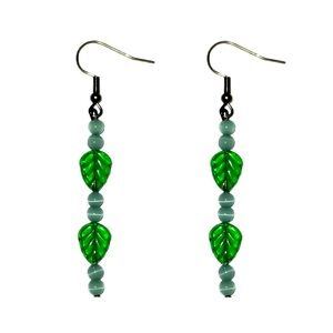 Handmade Beaded Leaf Dangle Earrings